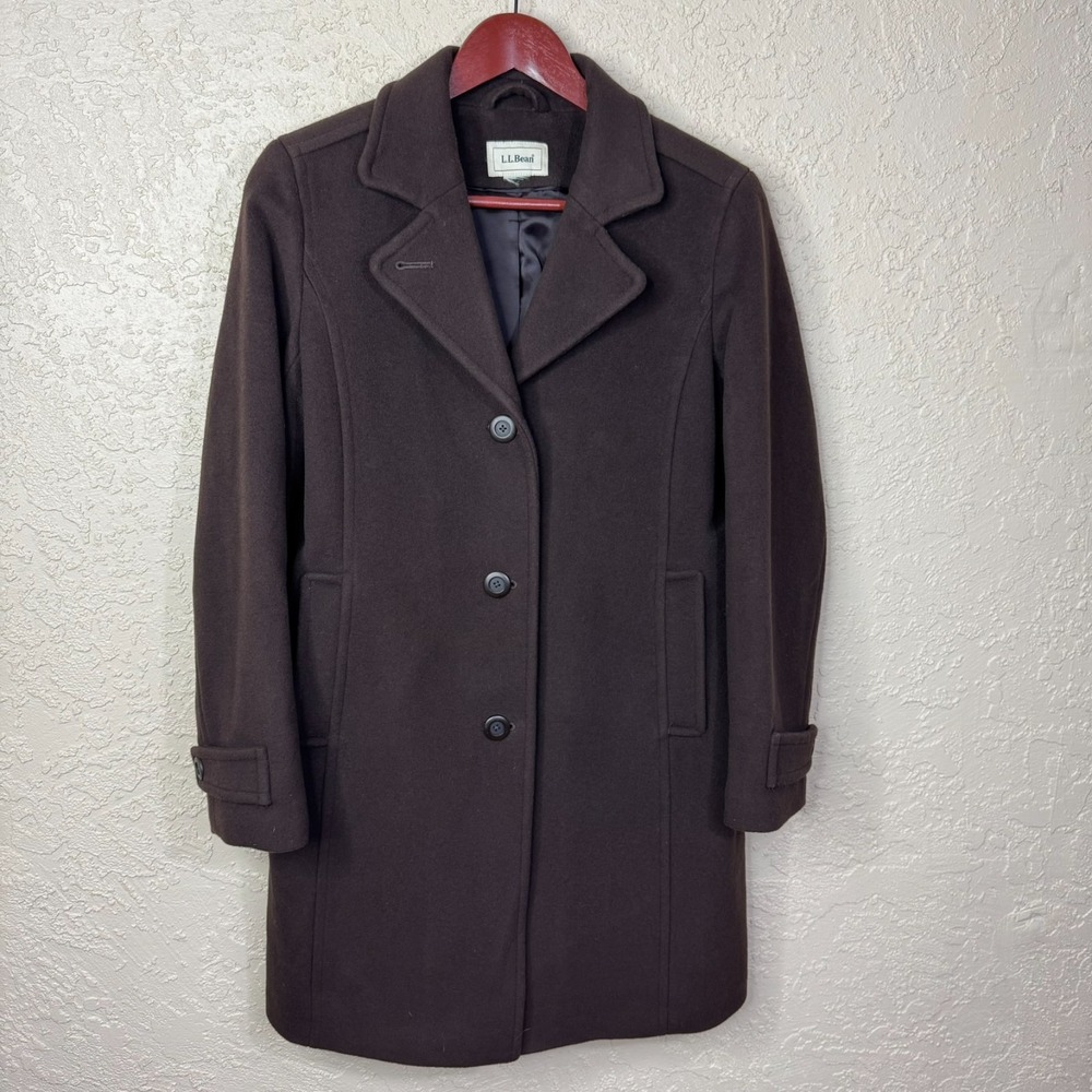 LL Bean Womens Wool Blend Coat Chocolate Brown Size M Thinsulate Classic Preppy